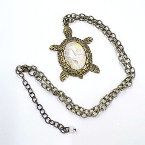 New / Handcrafted - Sweet Antiqued Gold Tone Sea Turtle 16” Chain Necklace